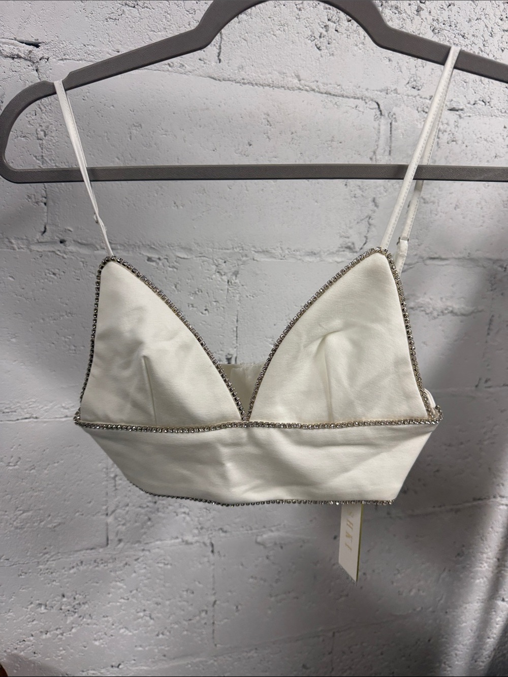 White Rhinestone Trim Bralette MESHKI - NWT - Size XS Bra Crop Top
